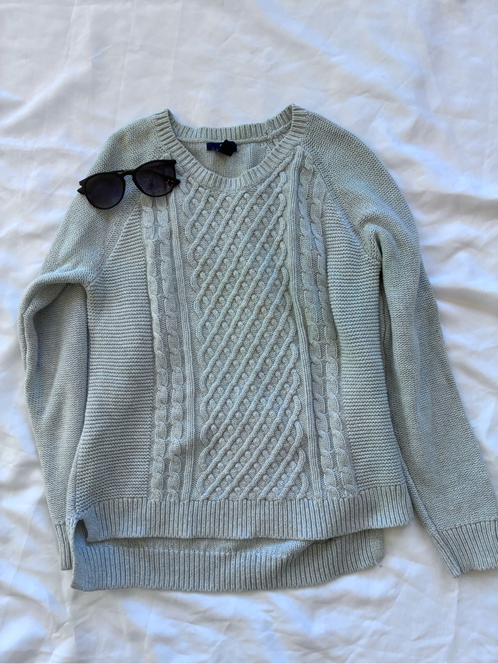 GAP Light Gray Cable Knit Crewneck Sweater